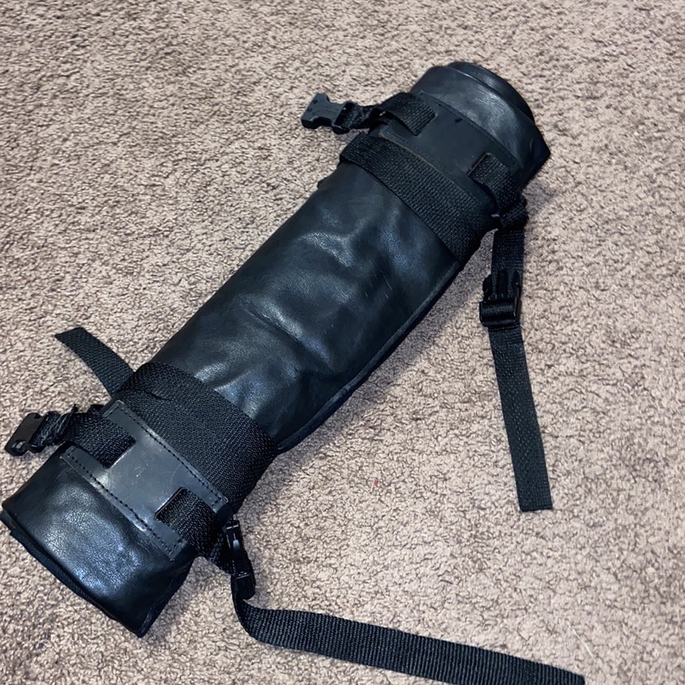 EUC black leather motorcycle travel roll up tool bag